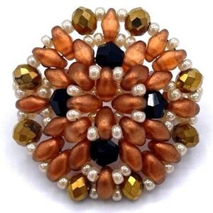 Yellow Gold with Brown and Black Crystal Beaded Statement Ring Size 5.5